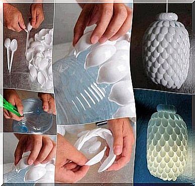 Recycle lamp with plastic spoons