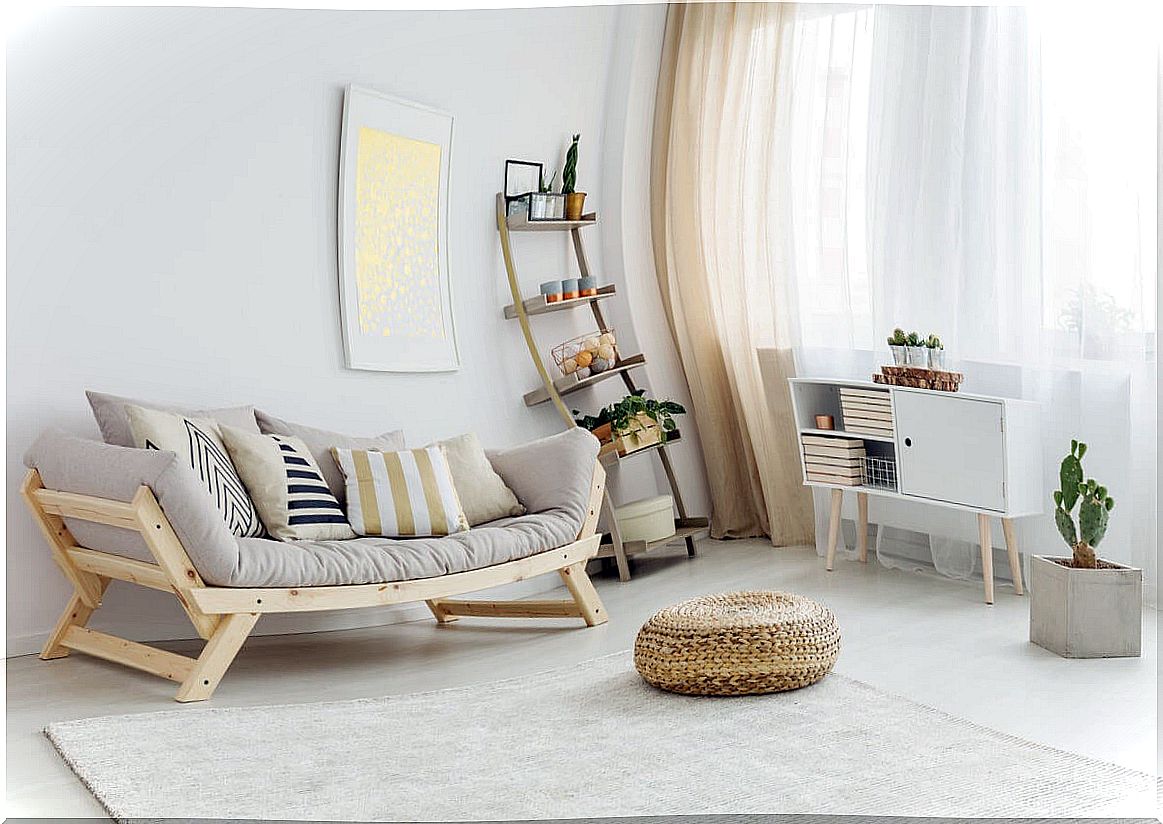 Living room with wooden furniture