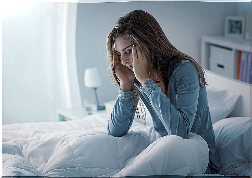 Woman in premenstrual period with lack of sleep