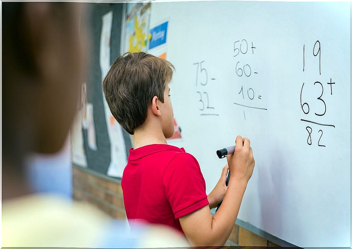 Child with dyscalculia performs exercises.